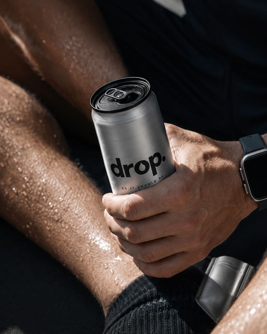 DROP recyclable canned water served at a fitness studio