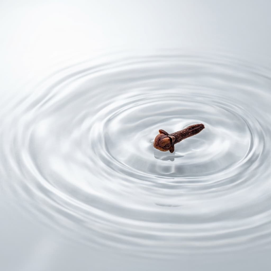 Macro photography of pure water with clove infusion ripples